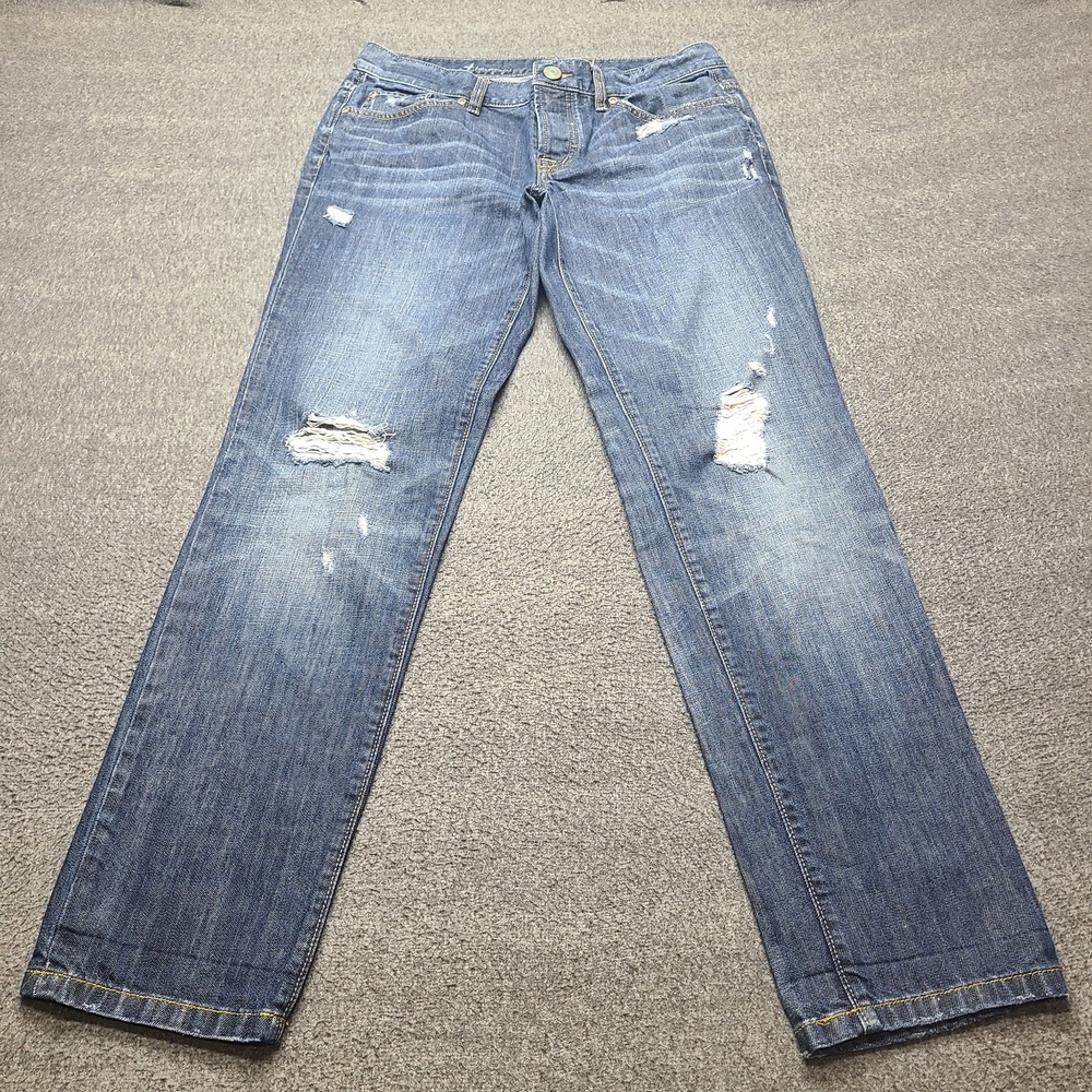 Loft Boyfriend Jeans Womens 4 Blue Excellent Distressed Button Fly Mid Rise